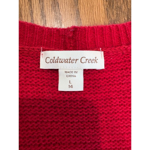 Coldwater Creek Sweaters - Coldwater Creek Red Lambswool Angora Blend Open Front Cardigan Sweater Large 14